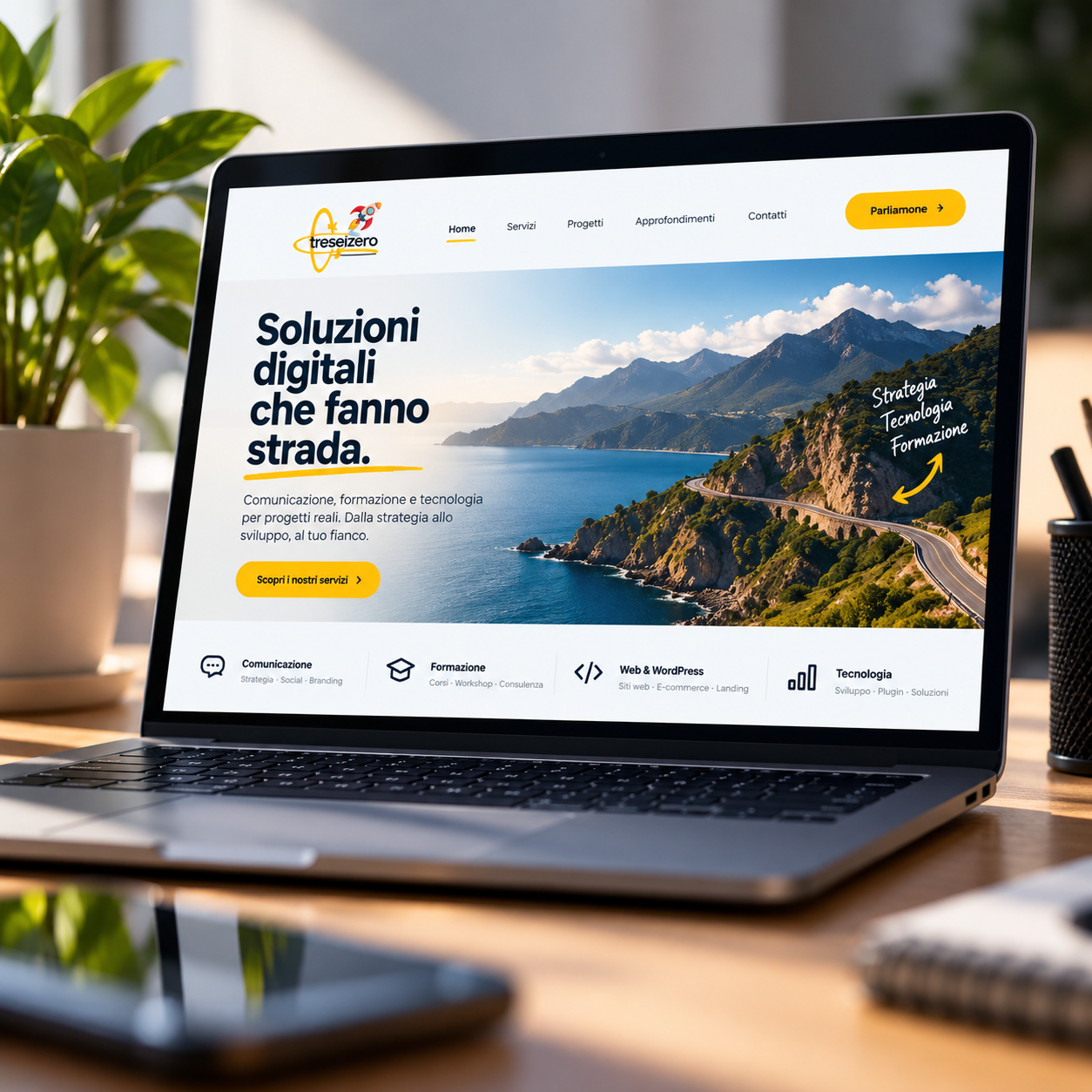 Sito web e WordPress mostrati su laptop